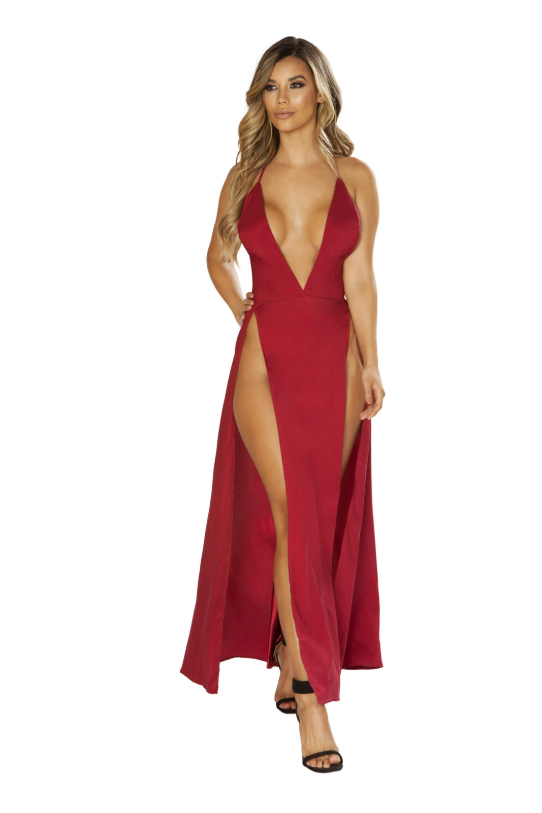 high slit red maxi dress