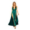 emerald green high slit satin dress