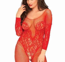 red net lace bodystocking